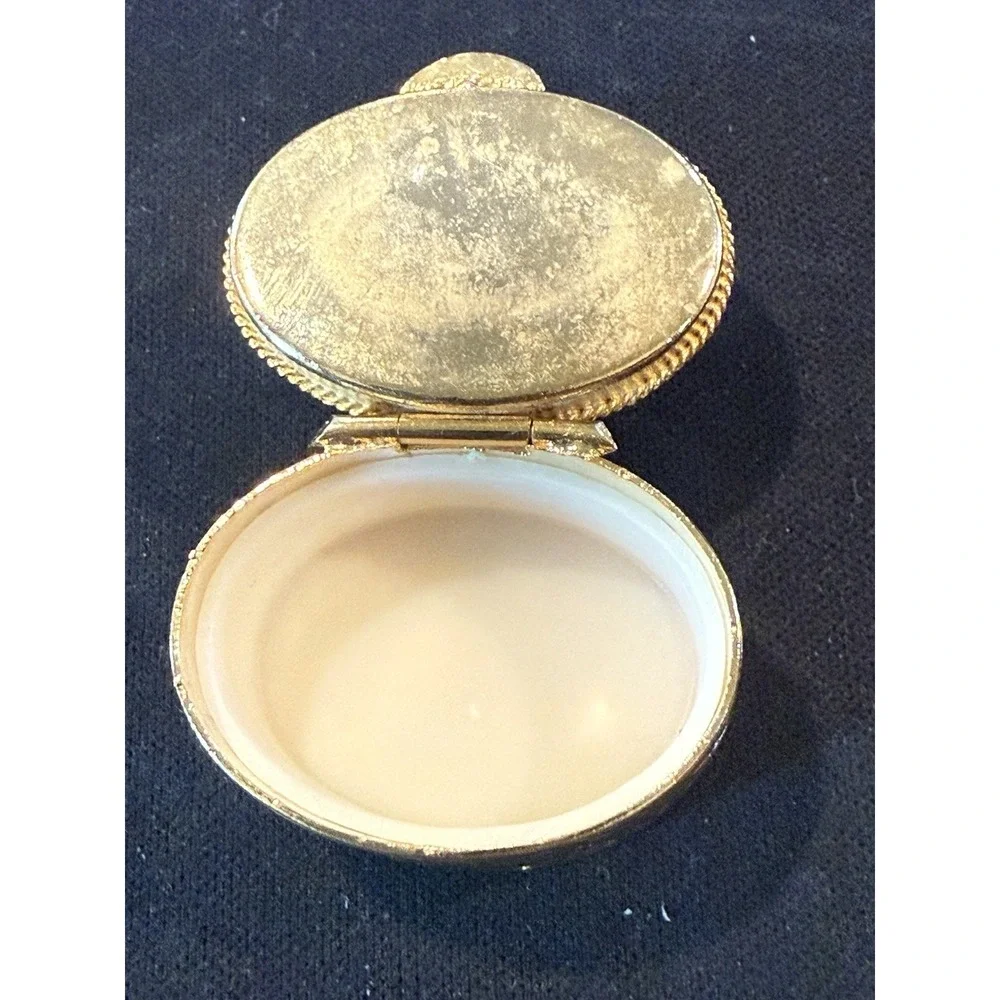 Vintage Fragonard Pill Box Etched Round Gold Tiny Trinket  Snuff Box Pink